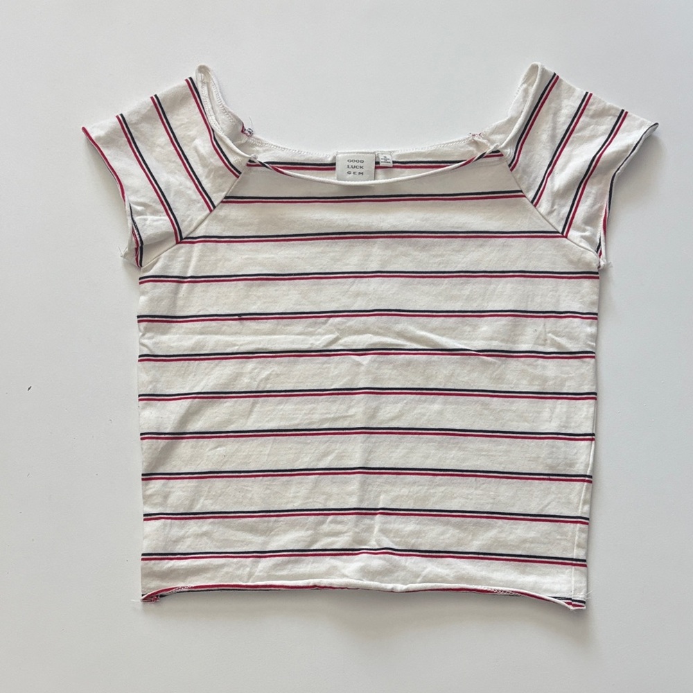 Navy, White and Red Striped Tee